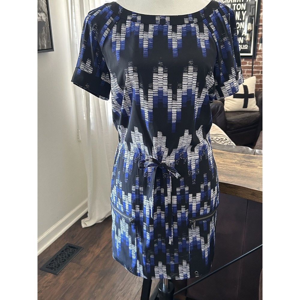 Armani Exchange Black Blue  Zip Pocket Draw String Mini Dress Size S $125